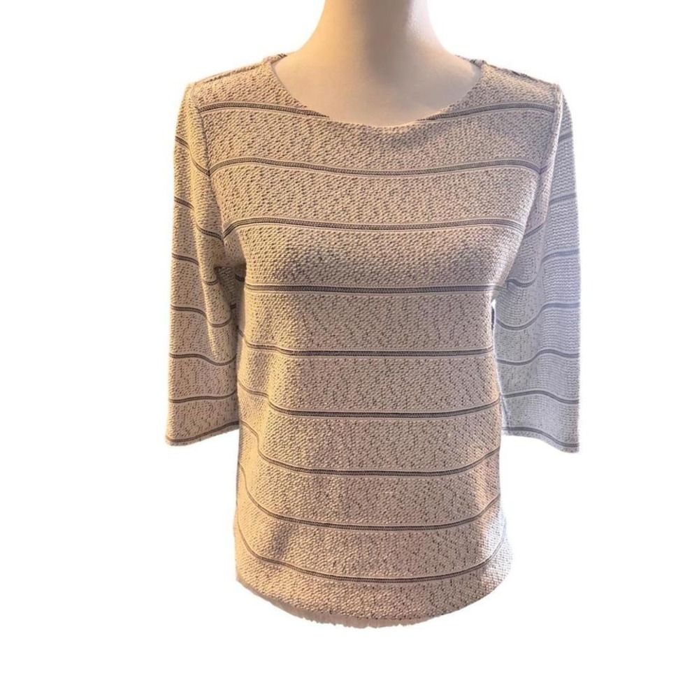 Talbots Petite Textured‎ Knit Fringe Top SP Cream Soft Boho Coastal Chic